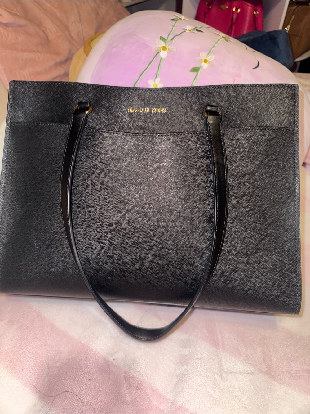 Michael Kors Black Saffiano Tote with Gold Logo